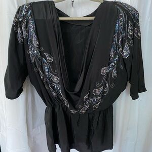 Vintage Embellished Black Women's Top with multi colour sequins